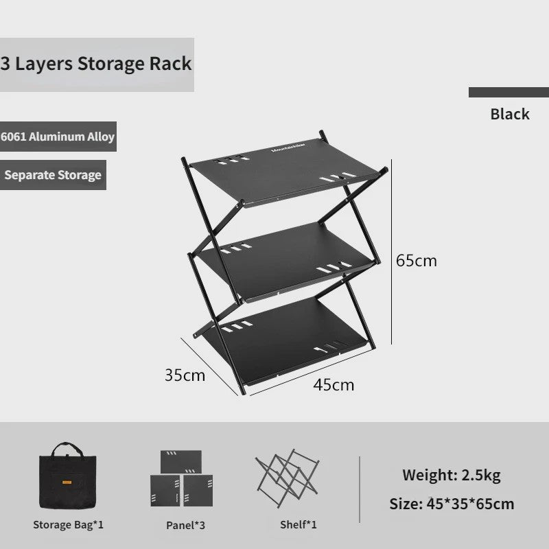 Mountainhiker Opvouwbaar 3-laags Outdoor Opslagrek - Draagbaar Kampeerrek voor Tuin, BBQ & Picknick