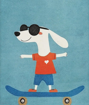 Vrolijke Dieren Canvas Posters - Leeuw, Hond, Beer & Cheetah op Skateboard - Kinderkamer Decoratie