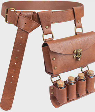 Middeleeuwse Lederen Riem met Flesjeshouder en Portemonnee - Cosplay & LARP Accessoire