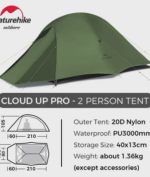 Naturehike Cloud Up Pro Tent 2 Persoons - Ultralicht, Waterdicht & Compact