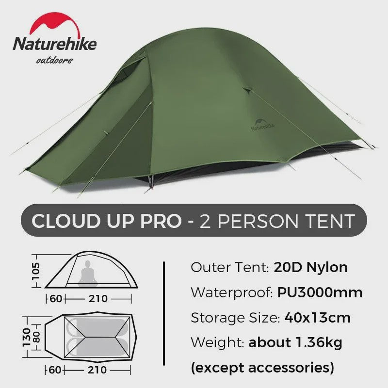 Naturehike Cloud Up Pro Tent 2 Persoons - Ultralicht, Waterdicht & Compact