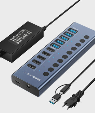 Acasis 16-Poorts USB Hub 10Gbps met Individuele Schakelaars & Snelle Data Transfer