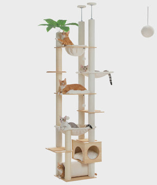Verstelbare Kattenboom met Grote Hangmat, Krabpalen & Kattenhuis - Vloer tot Plafond