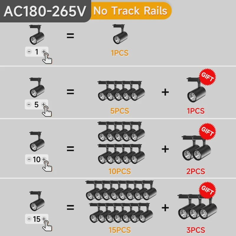 LED Railverlichting Set: 220V Plafondspots (12-40W) voor Woonkamer & Keuken