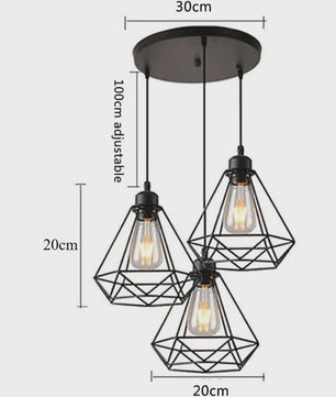 Industriële Hanglamp Zwart - Diamant Kooi Design - 3-Lichts
