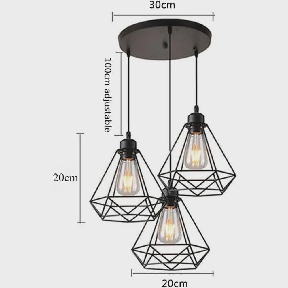 Industriële Hanglamp Zwart - Diamant Kooi Design - 3-Lichts