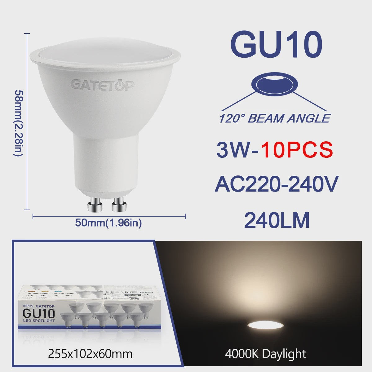 10x GU10 LED Spot Lamp 3W - Kies Warm Wit, Neutraal Wit of Koel Wit (3000K-6000K)