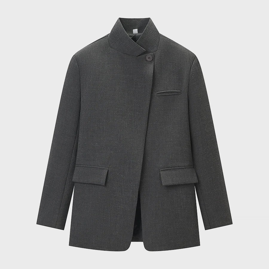 Chique Geruite Blazer Jas met Opstaande Kraag - Dames Casual Chic