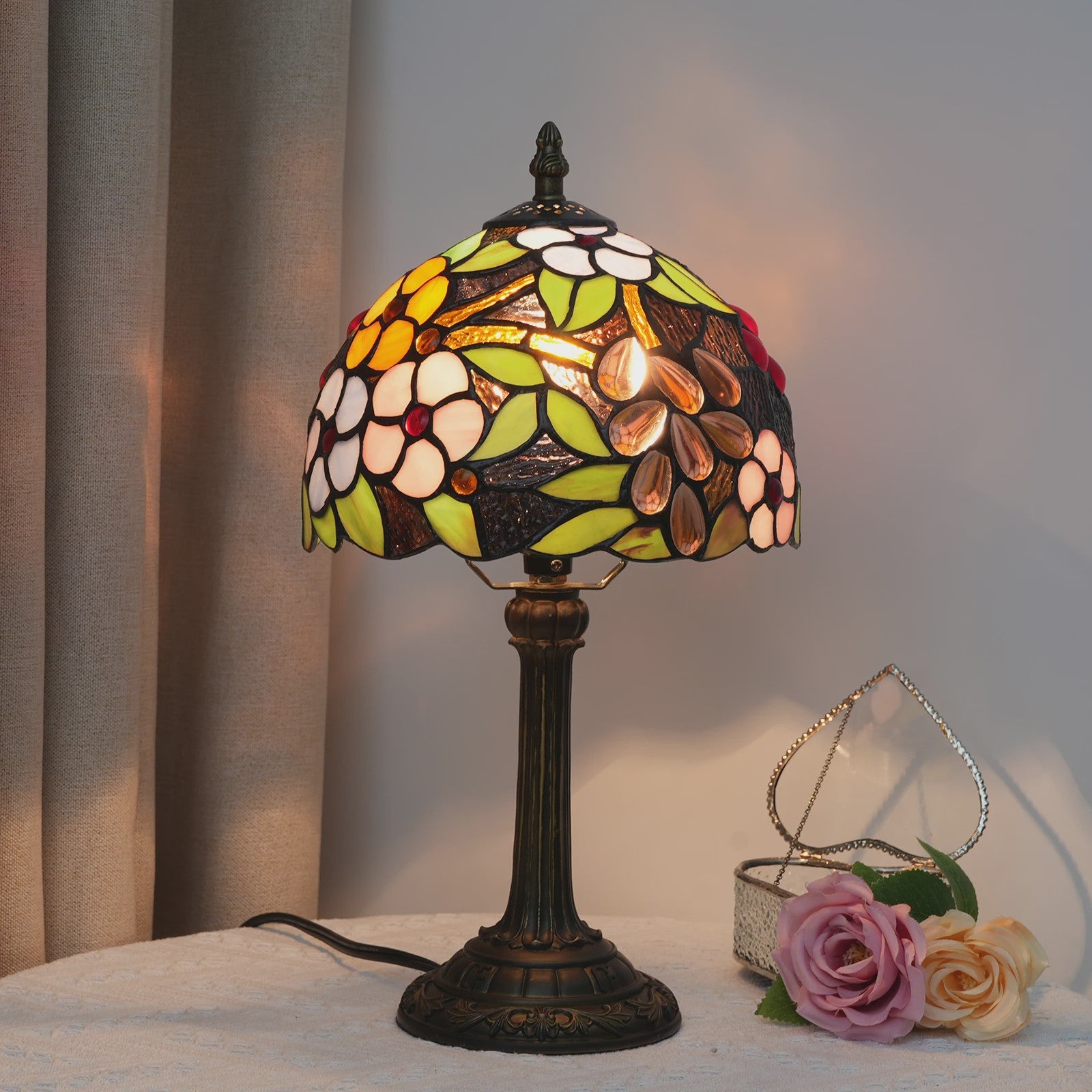 Vintage Stijl Tafellamp - Meerkleurige Tiffany Lamp 8-Inch voor Nachtkastje of Bureau