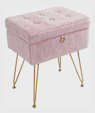 Luxe Fauteuil Poef met Opbergruimte & Pluche Zitting - Goudkleurige Poten
