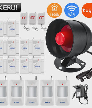 KERUI Tuya Smart WIFI Alarmsysteem Kit met 110dB Sirene, Bewegingsmelder en Deursensor