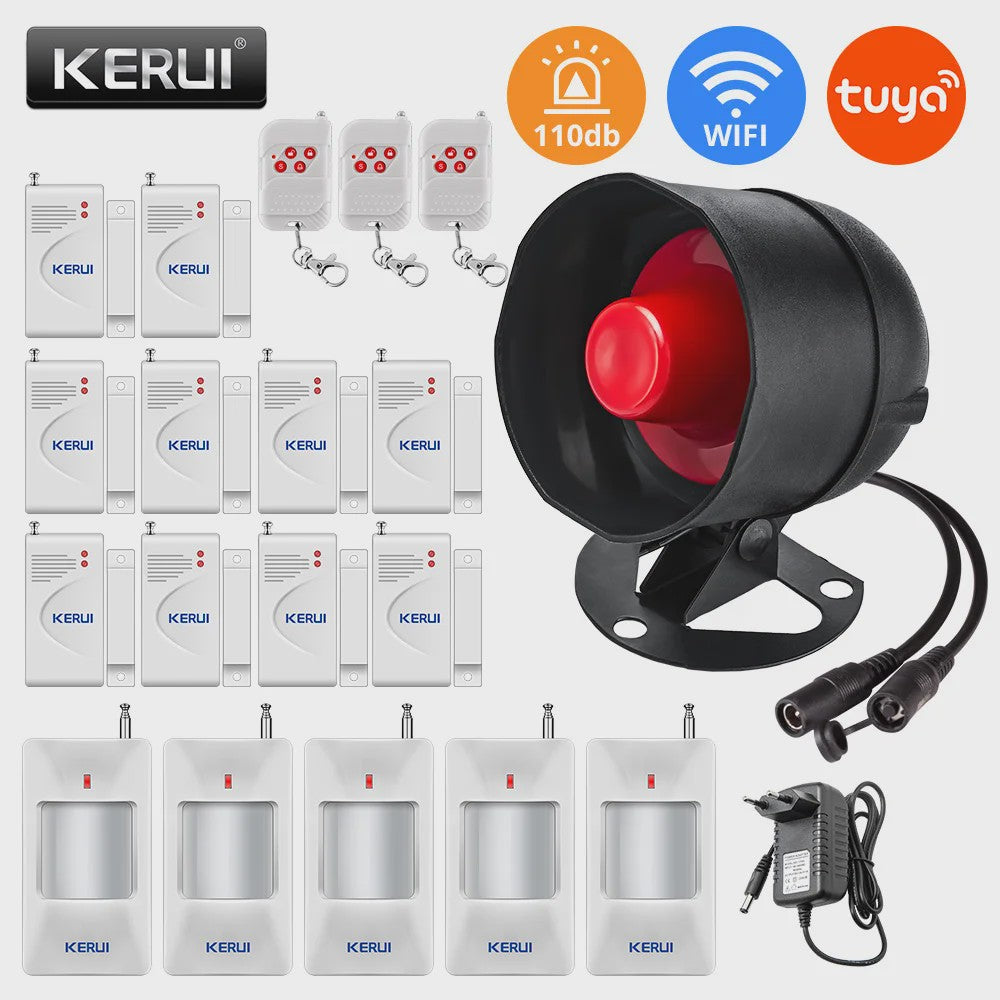 KERUI Tuya Smart WIFI Alarmsysteem Kit met 110dB Sirene, Bewegingsmelder en Deursensor