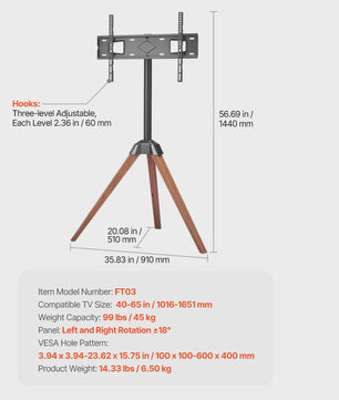 Mobiele TV Standaard met Wielen - Verrijdbaar TV Meubel voor Diverse TV Maten