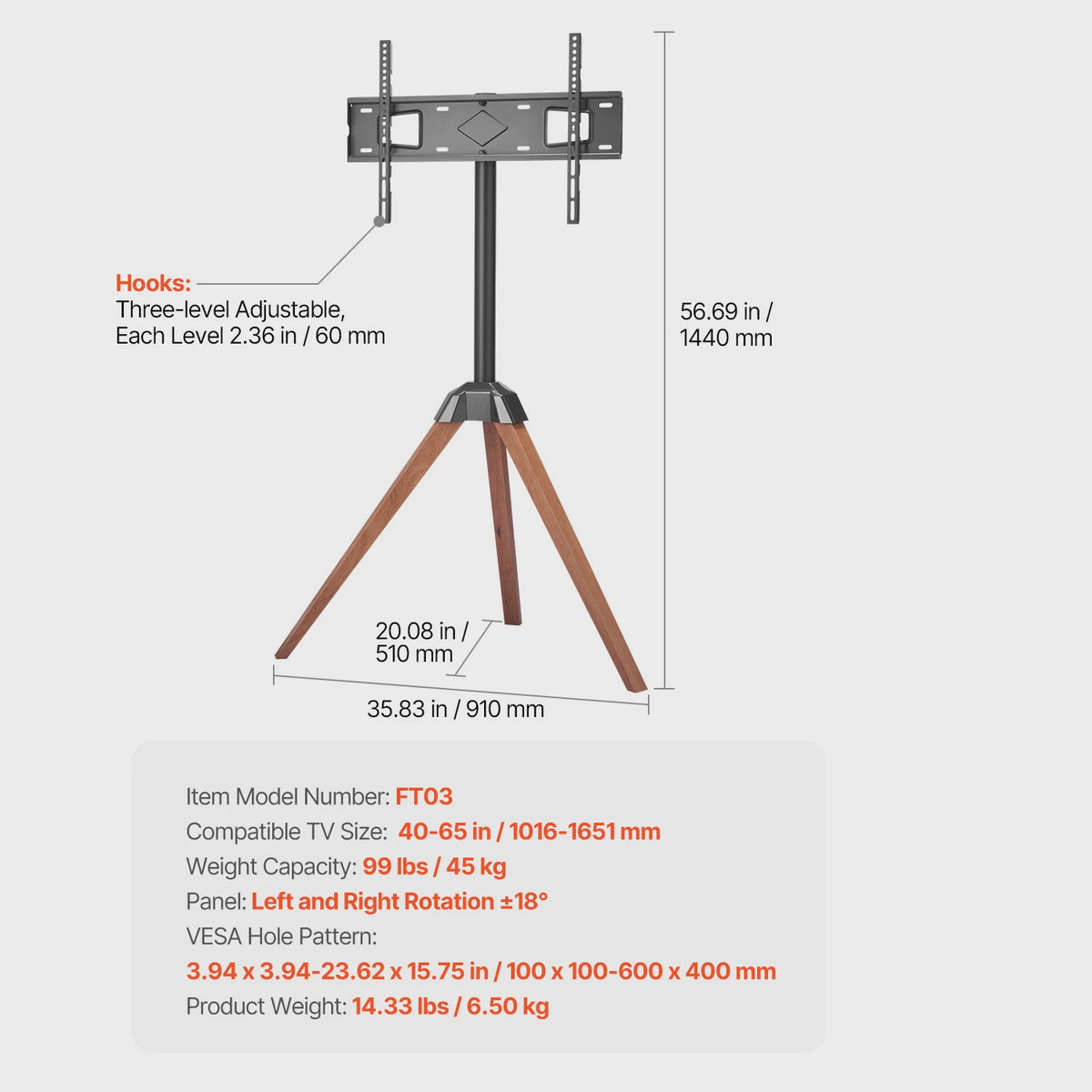 Mobiele TV Standaard met Wielen - Verrijdbaar TV Meubel voor Diverse TV Maten
