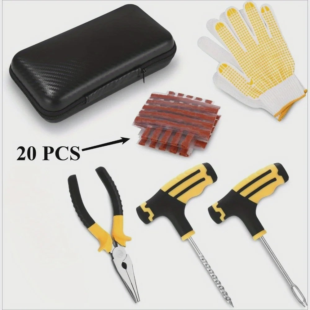 Universele Bandenreparatieset met Gereedschap en Plakstrips - Noodreparatie voor Auto, Motor, Fiets