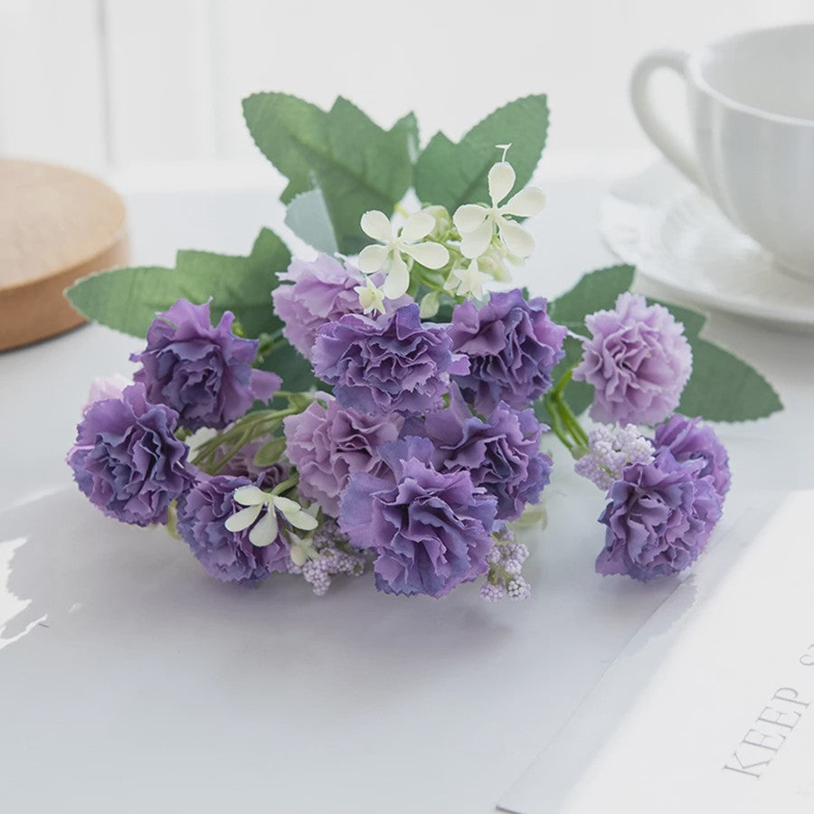 Kunstbloemen - 5 Takken Kleine Anjers (15 Bloemhoofden) - Decoratie voor Bruiloft, Kerst, Vaas