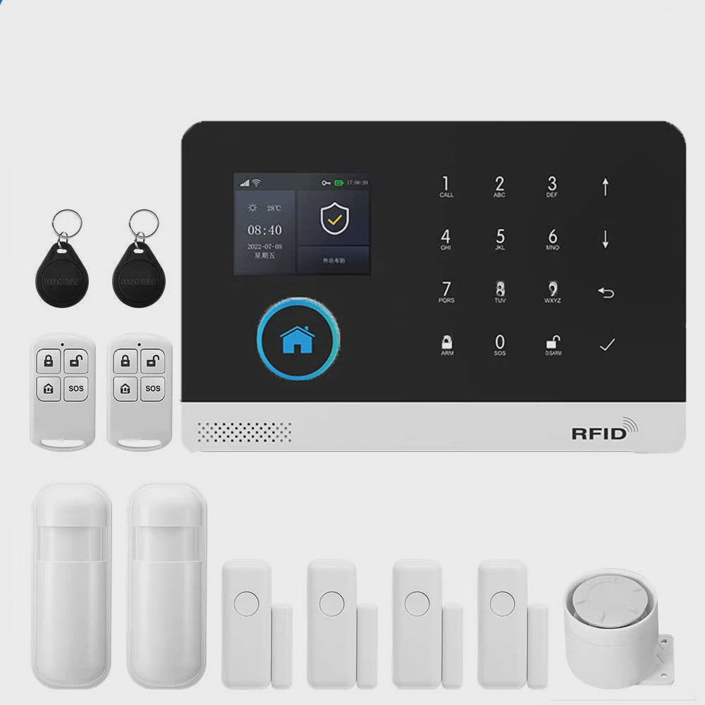 Slim Beveiligingssysteem voor Thuis: WIFI/GSM Alarm met Deur- en Bewegingssensoren, Tuya & Alexa Compatibel