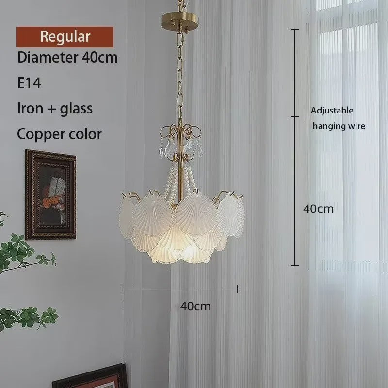 Moderne Koperen Plafondlamp met Schelp Glas en LED - Stijlvolle Hanglamp voor Woonkamer, Eetkamer & Slaapkamer