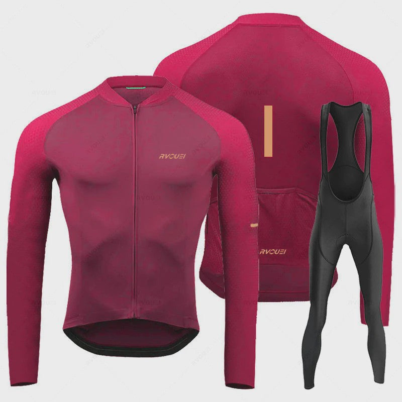 Heren Fietsset Lange Mouw Jersey met Bib Pants - Ademend en Comfortabel