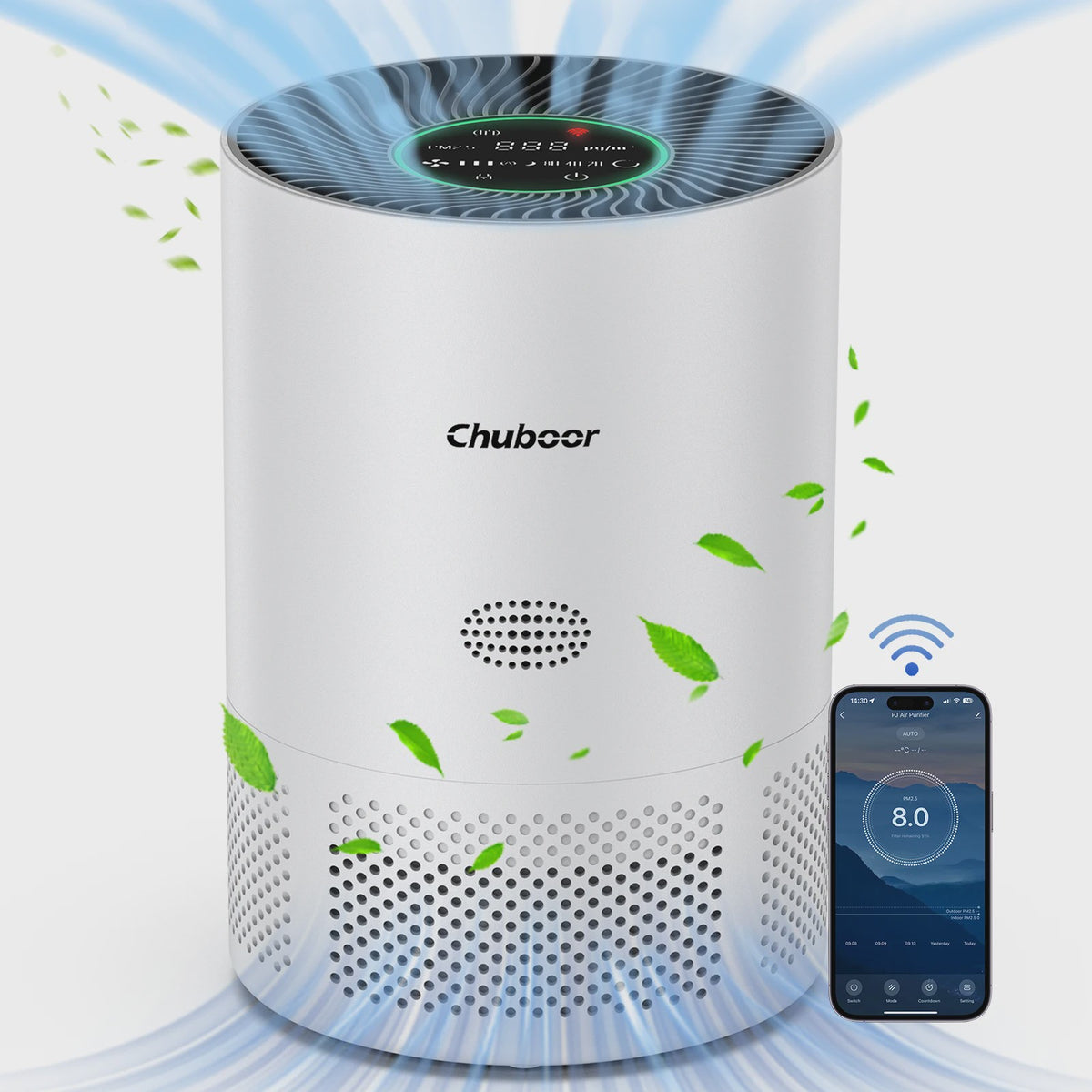 Chuboor Luchtreiniger met H13 HEPA Filter - Verwijder Geuren, Rook, Allergenen - 30m²