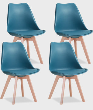 Set van 4 Scandinavische Eetkamerstoelen met Houten Poten en PU Comfortkussen