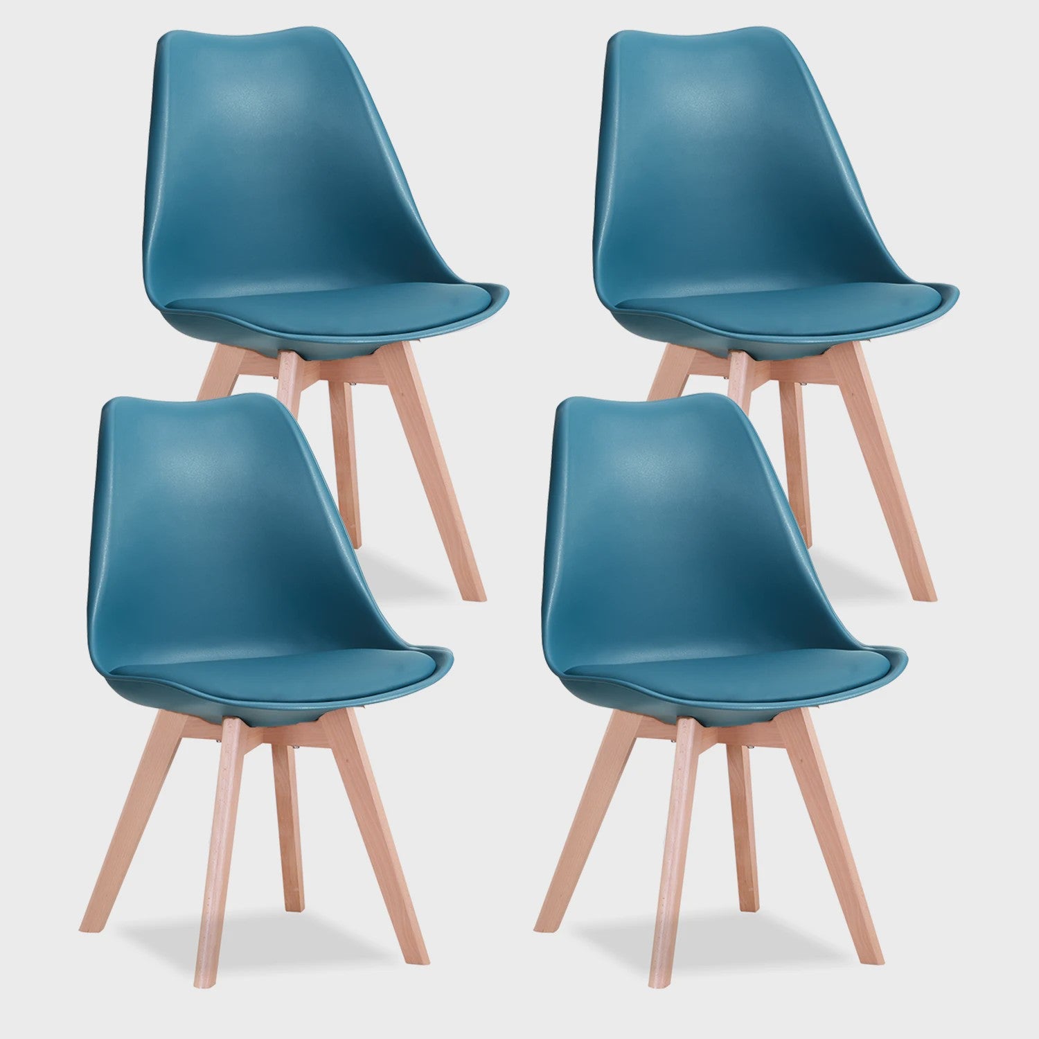 Set van 4 Scandinavische Eetkamerstoelen met Houten Poten en PU Comfortkussen