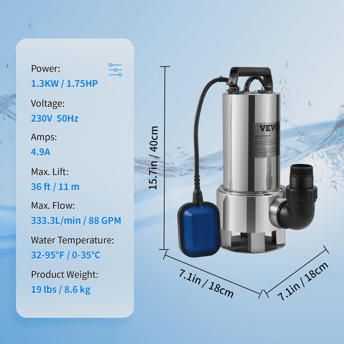 Dompelpomp 550W - 2200W: Krachtige Waterpomp voor Zwembaden, Kelders & Meer