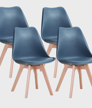 Set van 4 of 6 Nordic Eetkamerstoelen met PU Zitting en Beukenhouten Poten