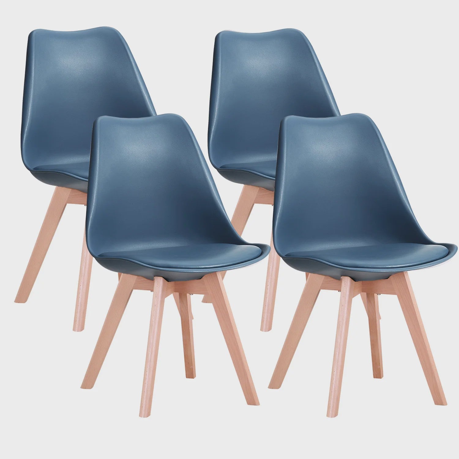 Set van 4 of 6 Nordic Eetkamerstoelen met PU Zitting en Beukenhouten Poten