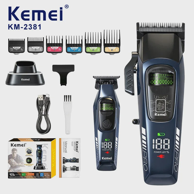 Kemei 2381 Professionele Trimmer Set - 10000 RPM, LED Display, Draadloos