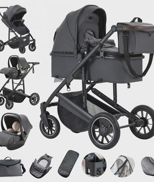 Luxe 3-in-1 Baby Kinderwagen: Hoge Landingsbaan Aluminium Frame, Inklapbaar, Reiswieg & Autostoel