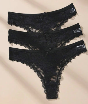 3-Pack Dames Strings van Kant en Mesh - Sexy Transparant Ondergoed