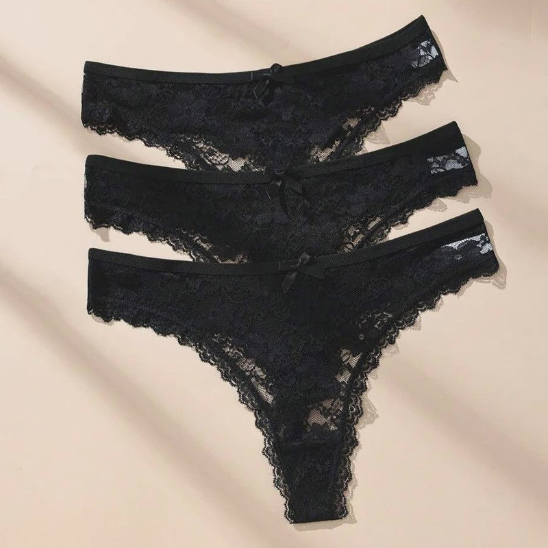 3-Pack Dames Strings van Kant en Mesh - Sexy Transparant Ondergoed