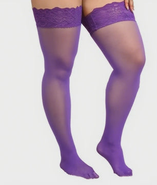 Ultra Dunne Kant Kousen tot Boven de Knie voor Plus Size Dames - Zwart & Wit