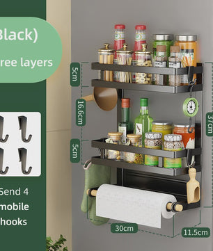 Magnetische Koelkast Organizer met 2-3 Lagen, Keukenopslag en Handdoekhouder