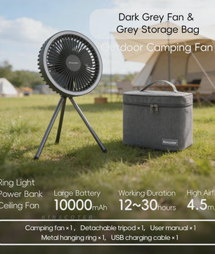Draagbare Camping Ventilator met 10000mAh Batterij, LED Verlichting & Powerbank Functie