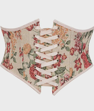 Bloemenprint Corset met Vetersluiting en Rits - Steampunk Gothic Stijl