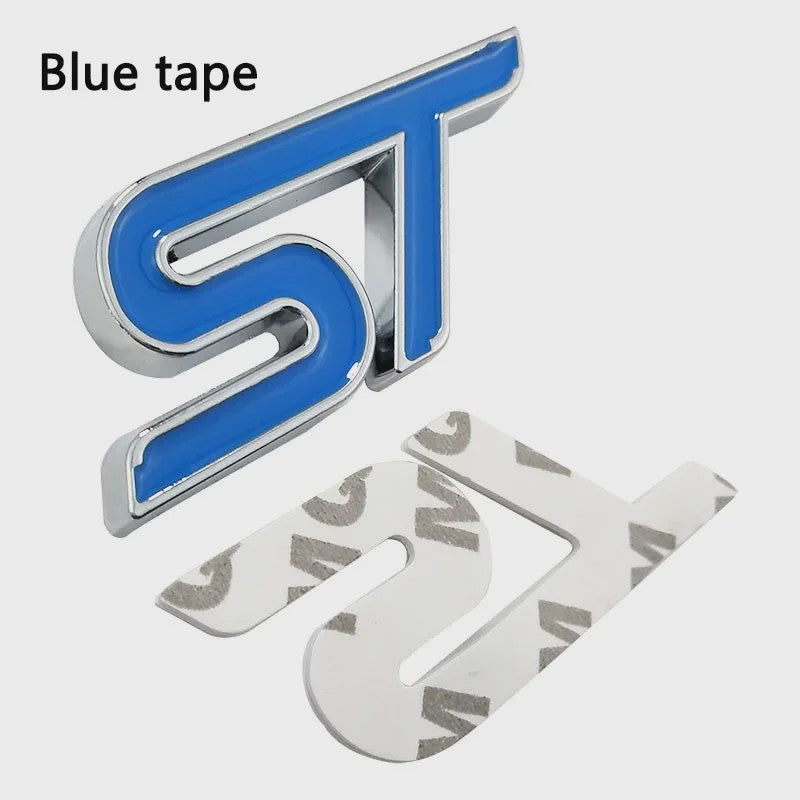 ST Grille Badge Embleem Sticker - Rood/Blauw Chroom - Voor Ford Fiesta, Focus, Mondeo
