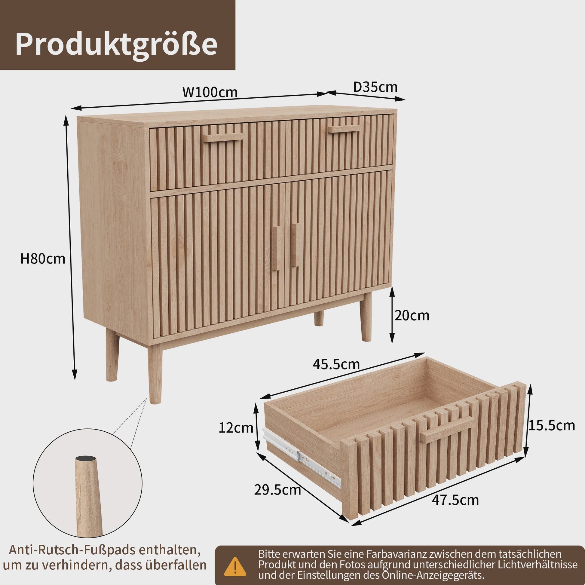Mid-Century Houten Sideboardkast met 2 Lades en 2 Deuren - Stijlvolle Opbergoplossing