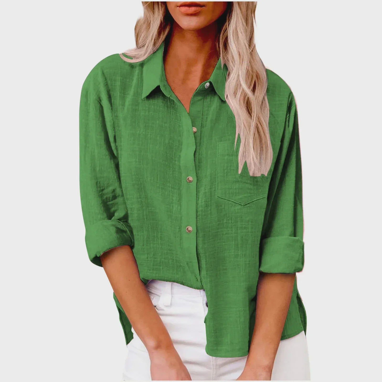 Dames Blouse met Lange Mouwen - Katoen Linnen Look