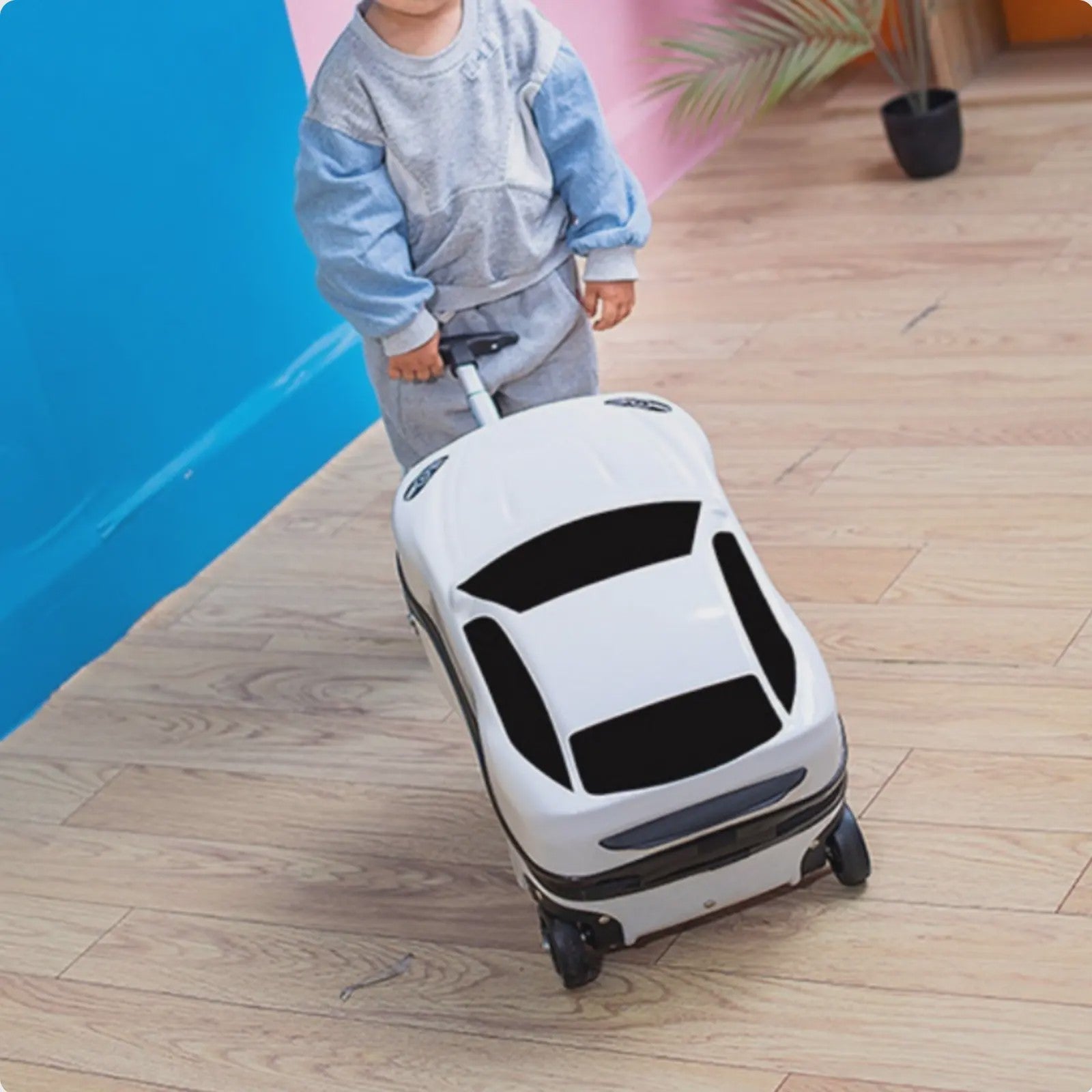Vrolijke Kinder Koffer op Wielen - Cartoon Auto Design - Lichtgewicht Trolley voor Kinderen (2-10 jaar)