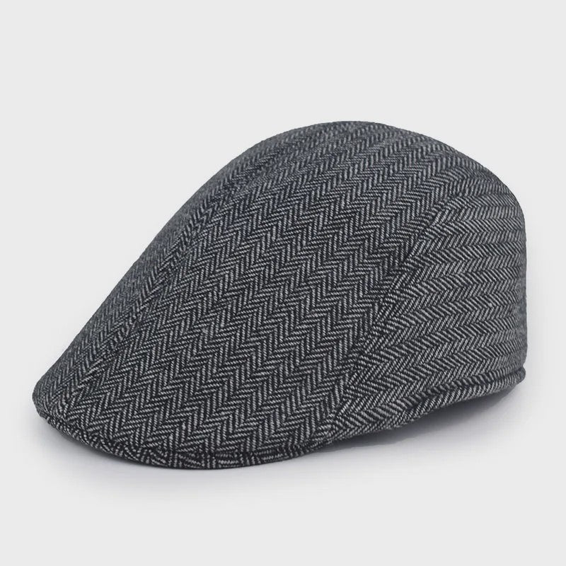 Herfst Winter Heren Flat Cap Wol Blend - Klassieke Baker Boy Pet met Visgraatpatroon
