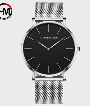 Hannah Martin Herenhorloge - Stijlvol Zilver & Bruin Leer, Waterdicht Quartz Dress Watch