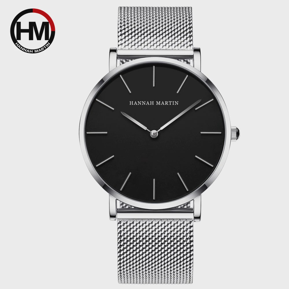 Hannah Martin Herenhorloge - Stijlvol Zilver & Bruin Leer, Waterdicht Quartz Dress Watch