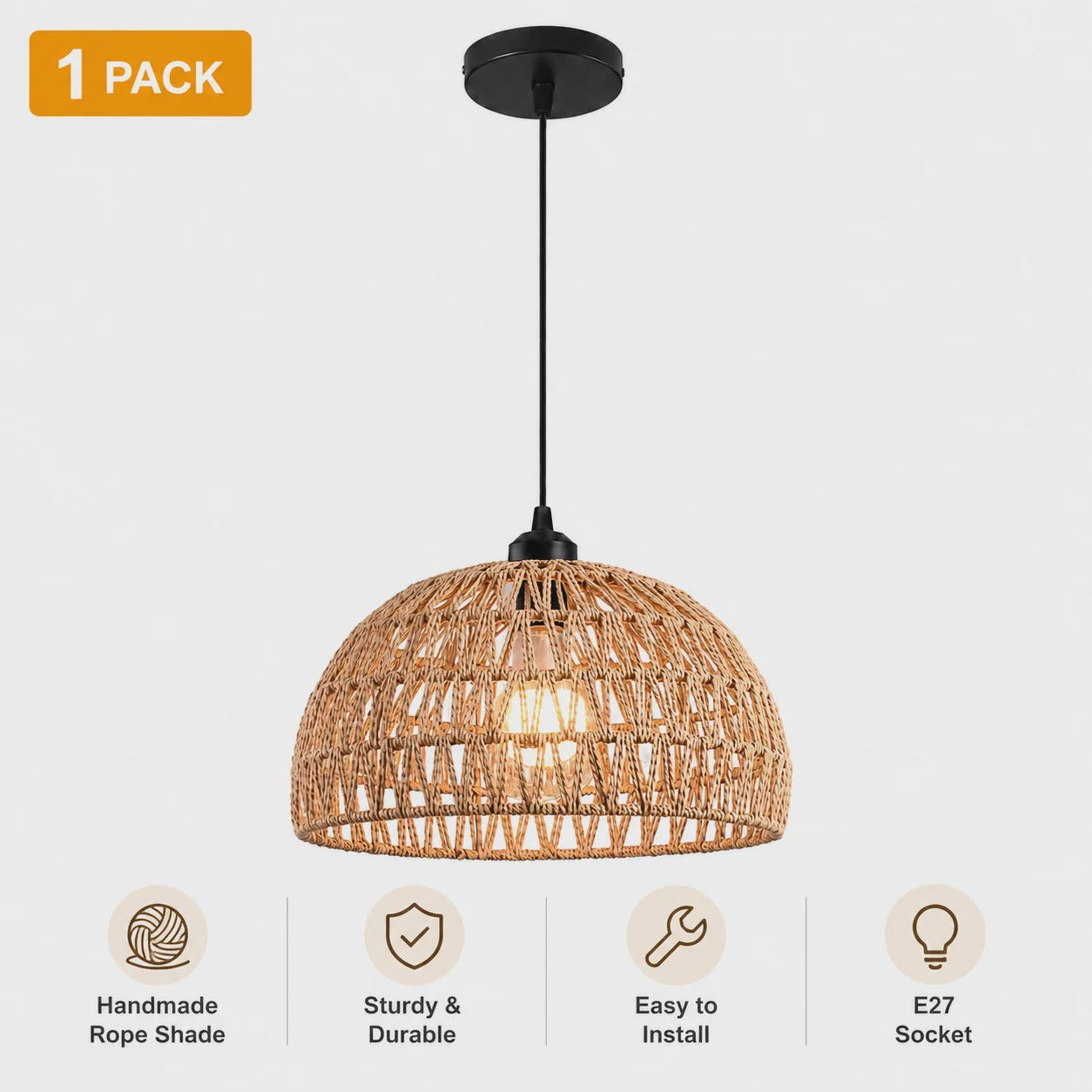 SediaXL Rotan Hanglamp Boho Stijl 30cm - Woven Paper Rope Plafondlamp