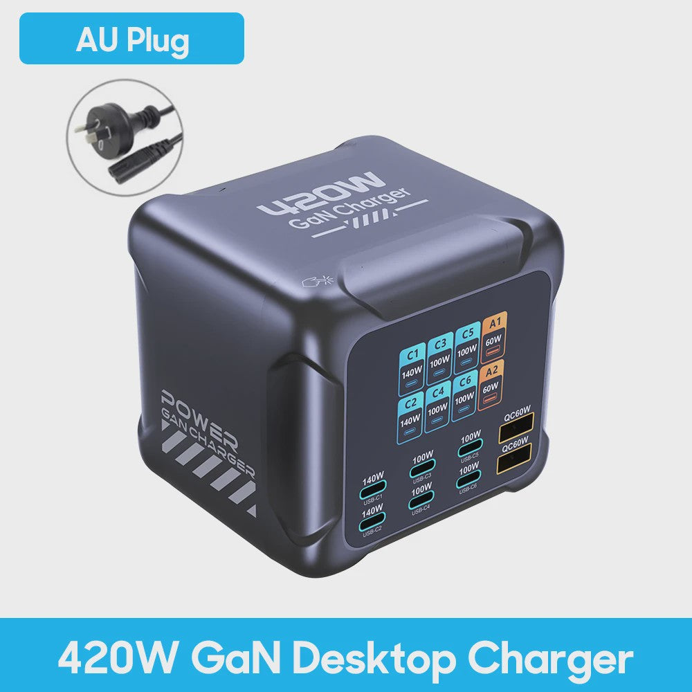 420W GaN Snellader met PD3.1: 140W USB-C Laadstation voor Laptops, Smartphones & Meer