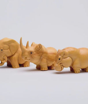 Houten Miniatuur Beeldjes: Olifant, Neushoorn & Nijlpaard - Sfeervolle Huisdecoratie