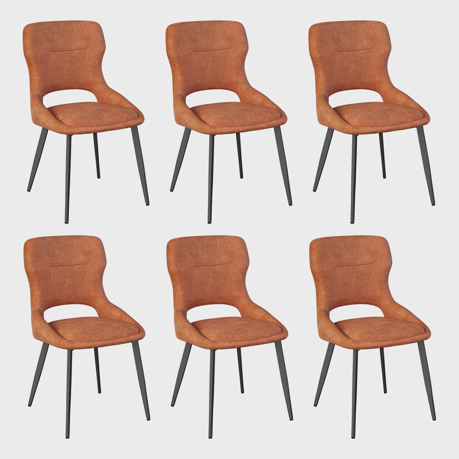 Set van 6 Luxe Eetkamerstoelen - Chenille Bekleding, Holle Rug & Metalen Poten