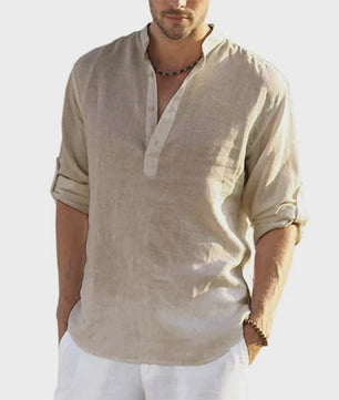 Heren Linnen Blouse Casual Lange Mouw - Comfortabele Vrijetijdstop