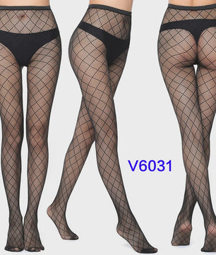 Dames Visnet Panty's met Jacquard Weefsel - Gothic Kant & Spider Net Stijl